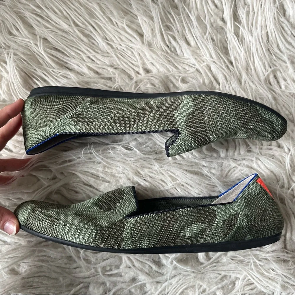Rothy’s The Loafer Olive Camo Green Round Toe Knit Recycled Flat Shoe Size 10.5